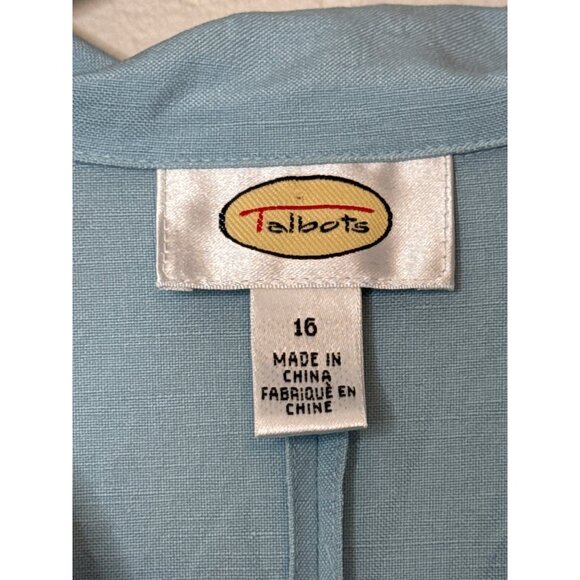 Talbots Linen Rayon Blend Boxy Button Front‎ Blouse Blue Open Back 16 Vintage - Picture 4 of 7